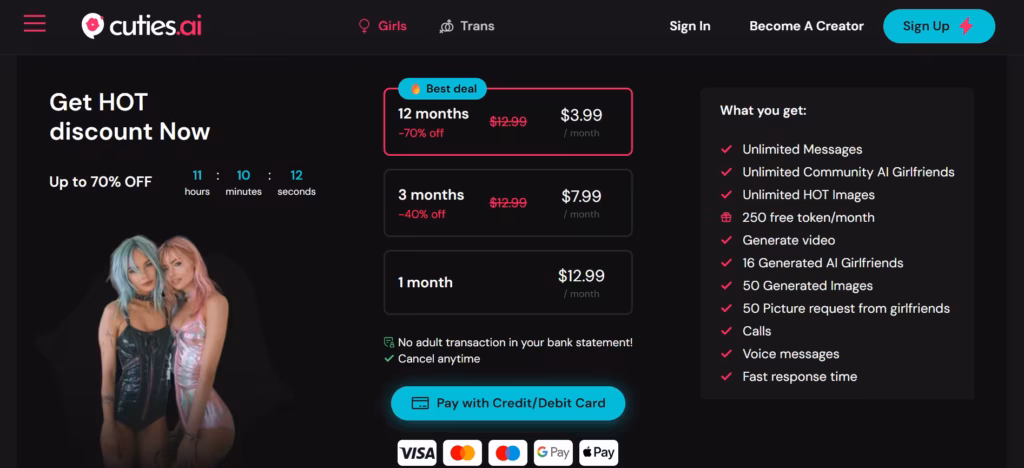 Cuties AI pricing pricing of cuties