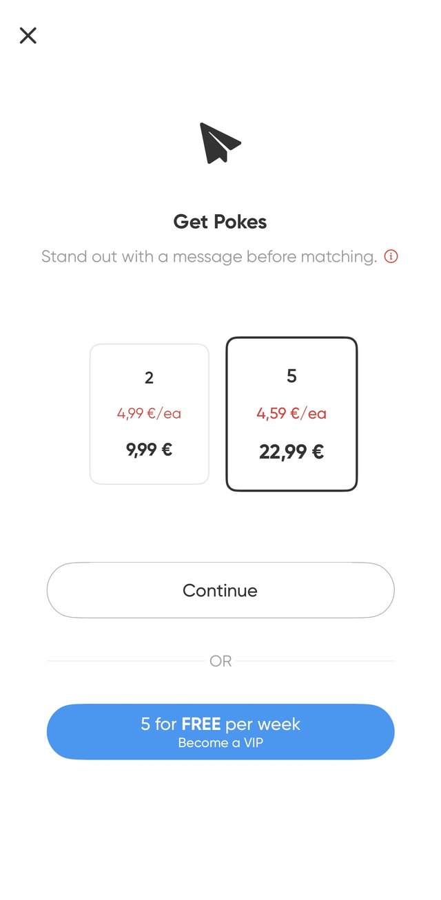 3Fun Get Pokes screen offering two Pokes or five Pokes and a free weekly allowance for VIP members