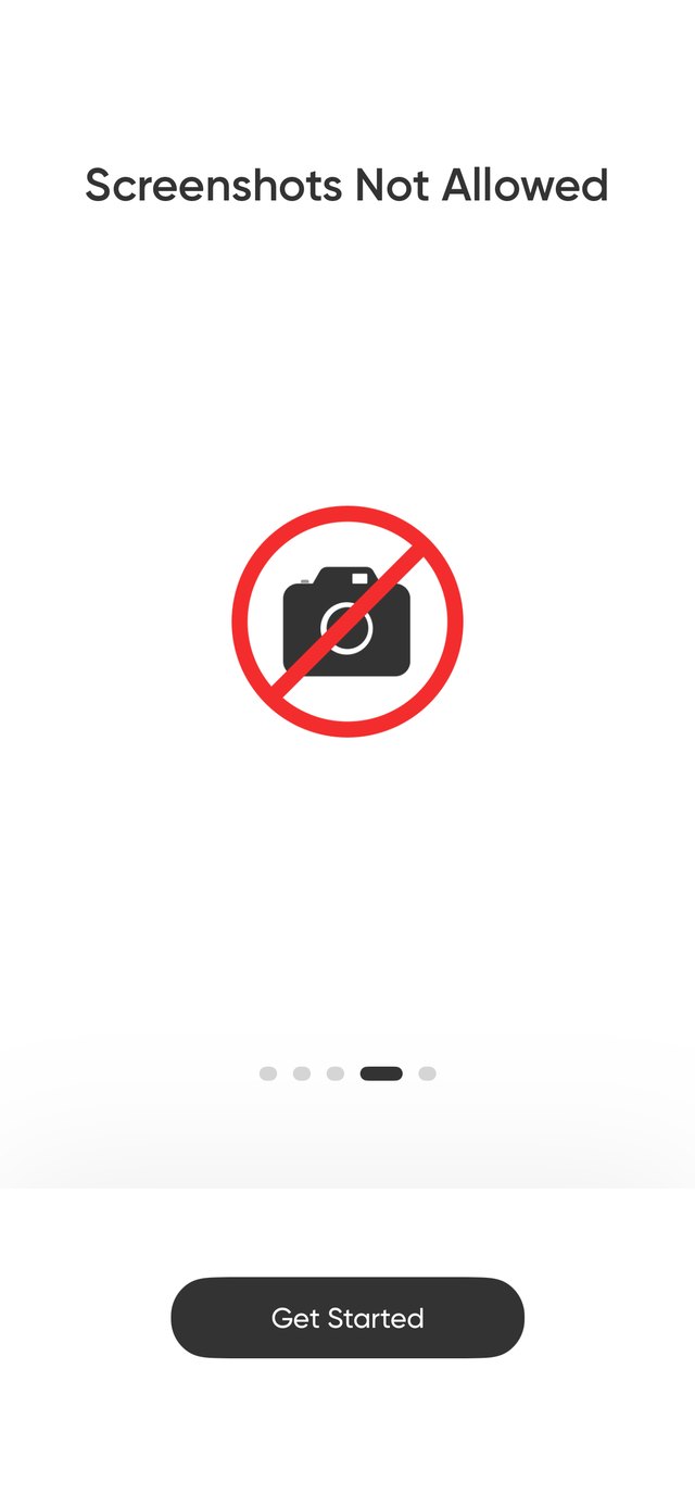 3Fun onboarding slide headed Screenshots Not Allowed with a crossed-out camera icon