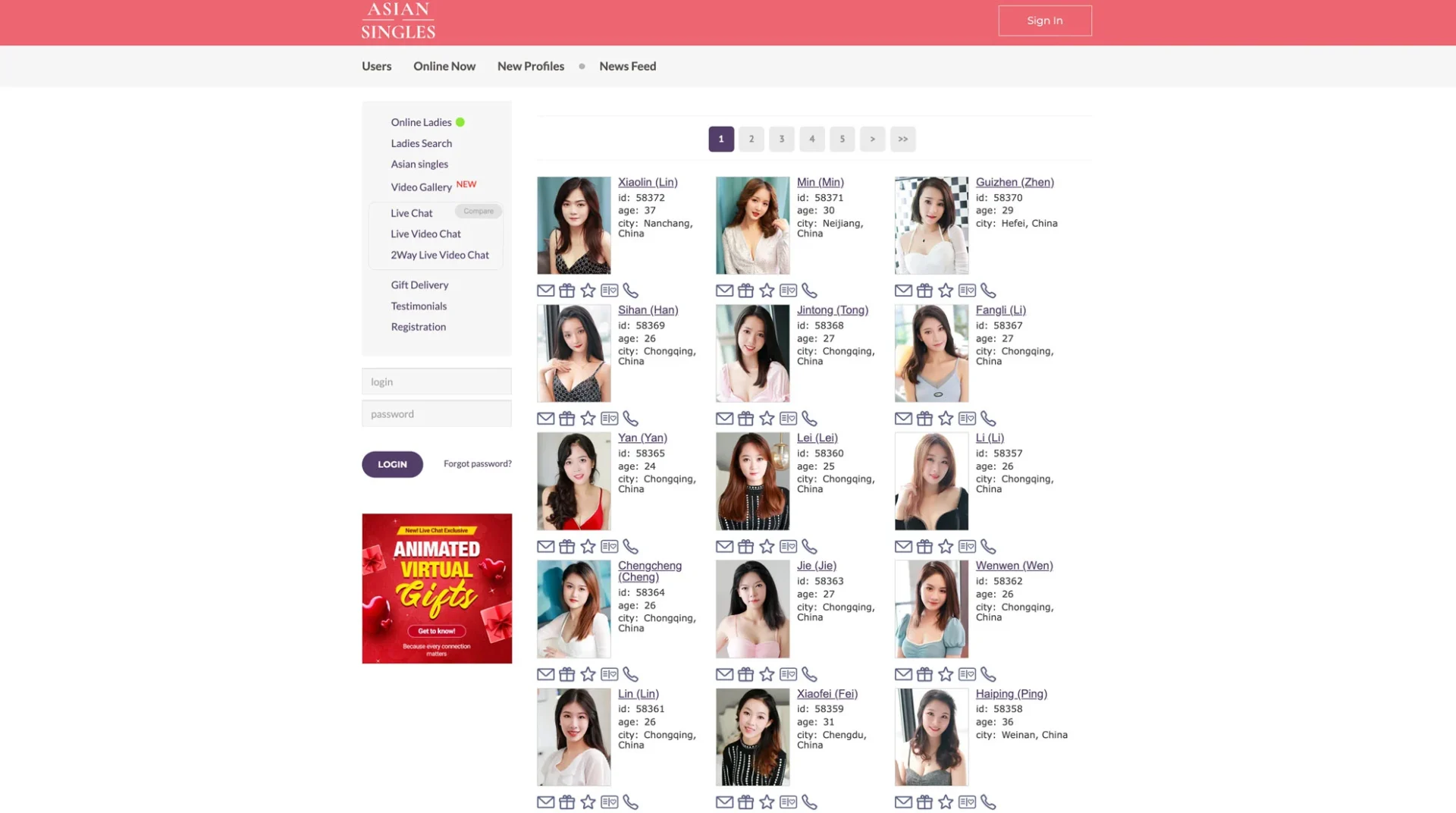 AsianSingles2Day newest profiles page with women from Chongqing and Chengdu