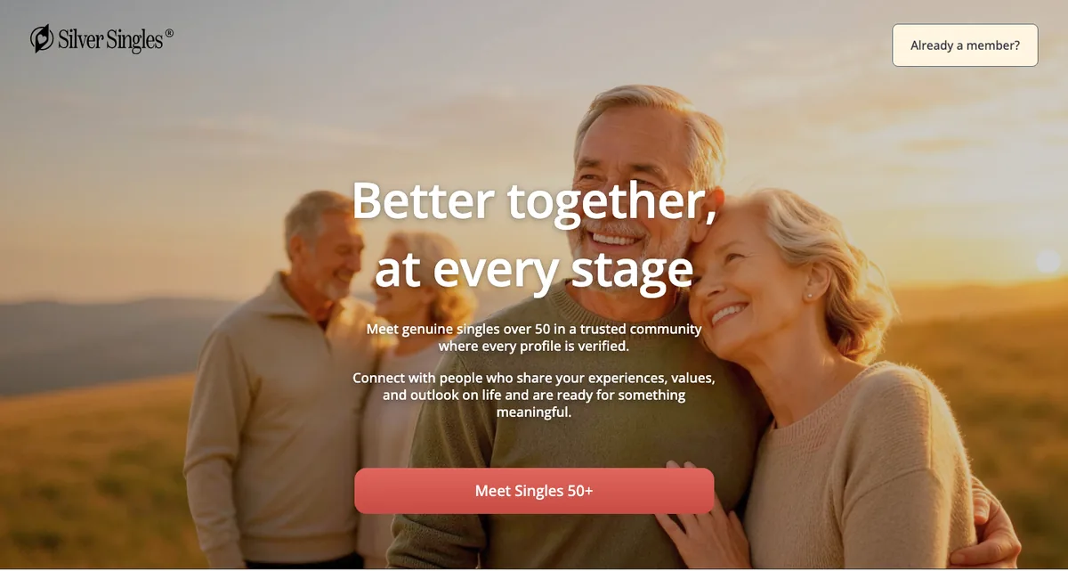 SilverSingles review: homepage promising a trusted community of verified singles over 50