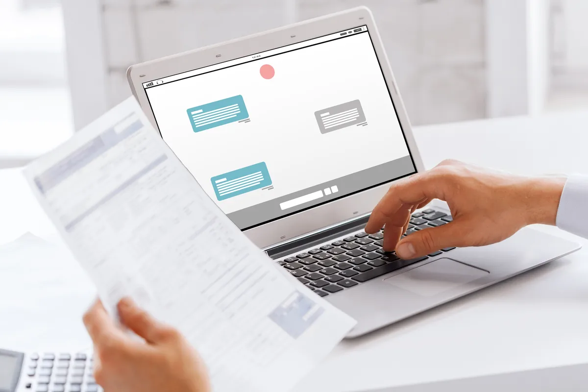 Chat window open on a laptop while messaging on a Ukrainian dating site